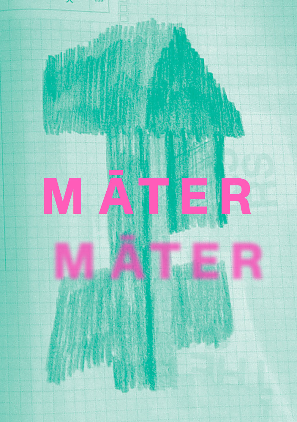 Digital typeset text 'MATER' over a handmade collage composition.